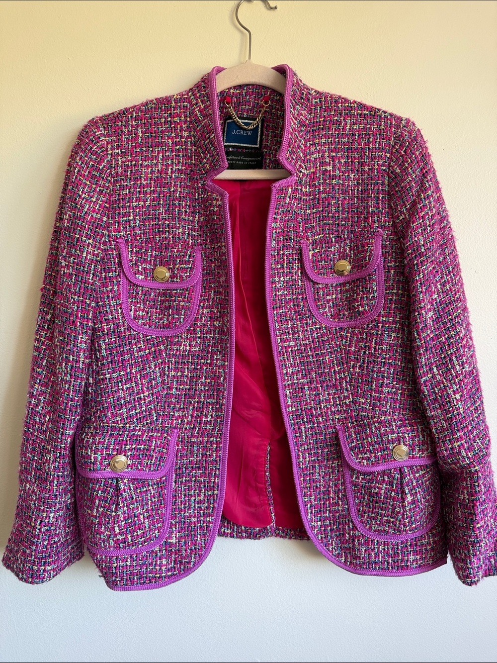 J. Crew Pink Tweed Pocket Jacket